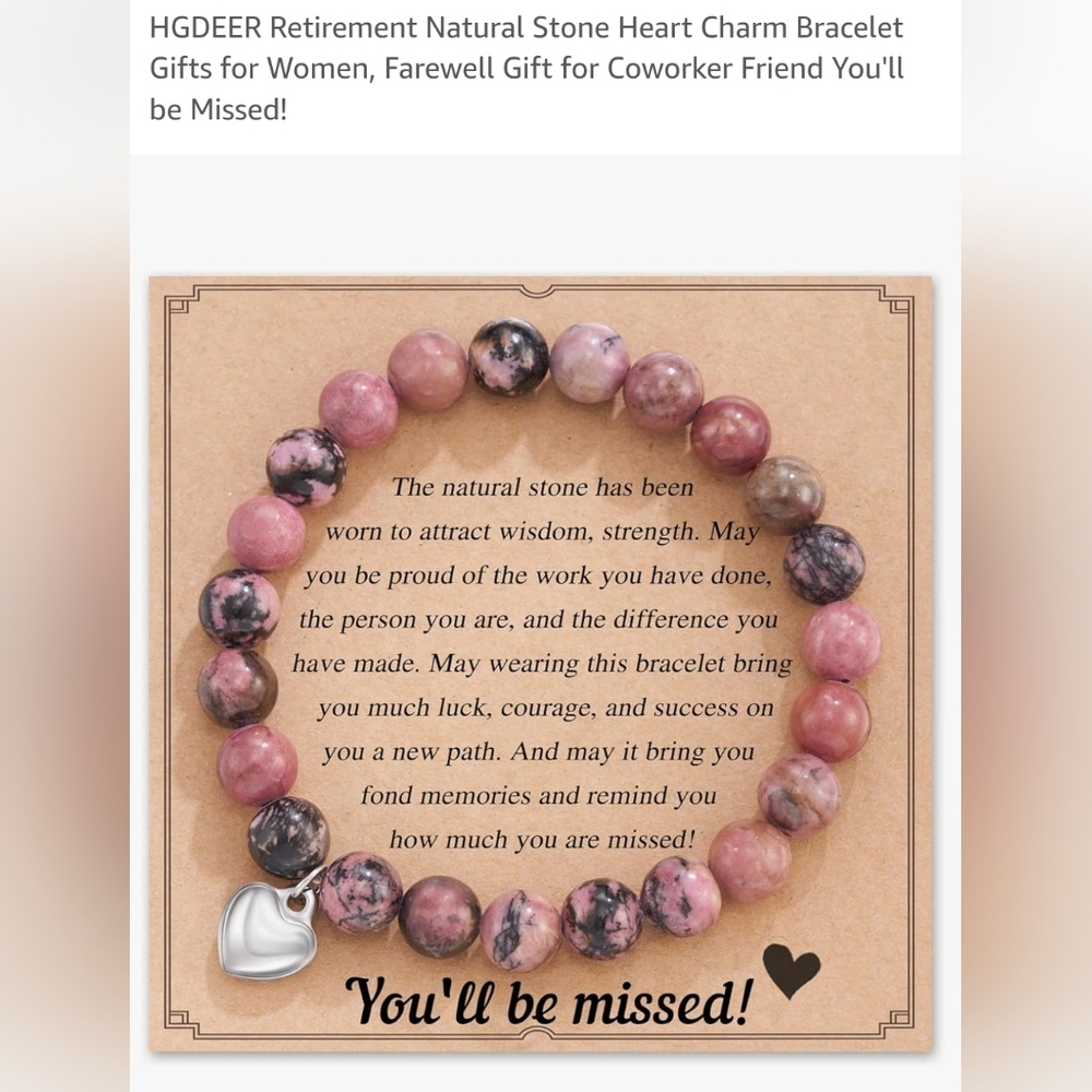 HGDEER Retirement Natural Stone Heart Charm Bracelet